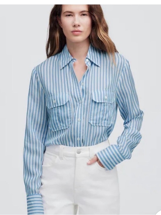 Madewell Tops - Madewell Blue and White Striped Collared Shirt
